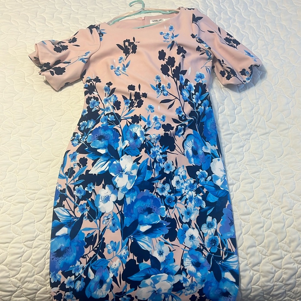 Ladies size 10 ElizaJ cute blue & pink straight-line dress